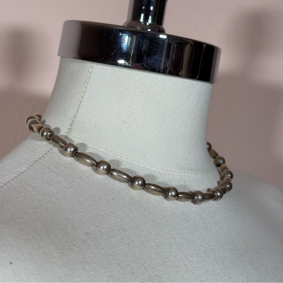 Vintage Rising Sun Navajo Sterling Silver Pearls Southwestern Choker Necklace - Picture 4 of 17